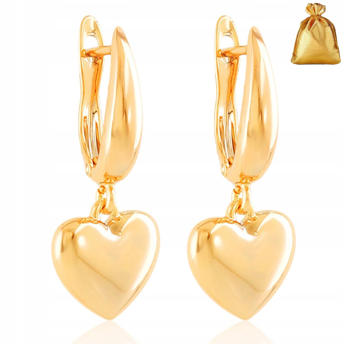 ZŁOTE KOLCZYKI SERCA WISZĄCE 18K PREZENT DLA NIEJ KOBIETY DZIEWCZYNY ŻONY