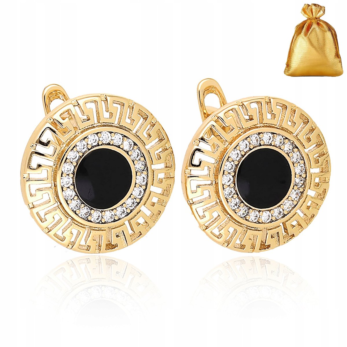 ELEGANCKIE ZŁOTE KOLCZYKI ZE STALI CHIRURGICZNEJ Z CYRKONIAMI GRECKI WZÓR