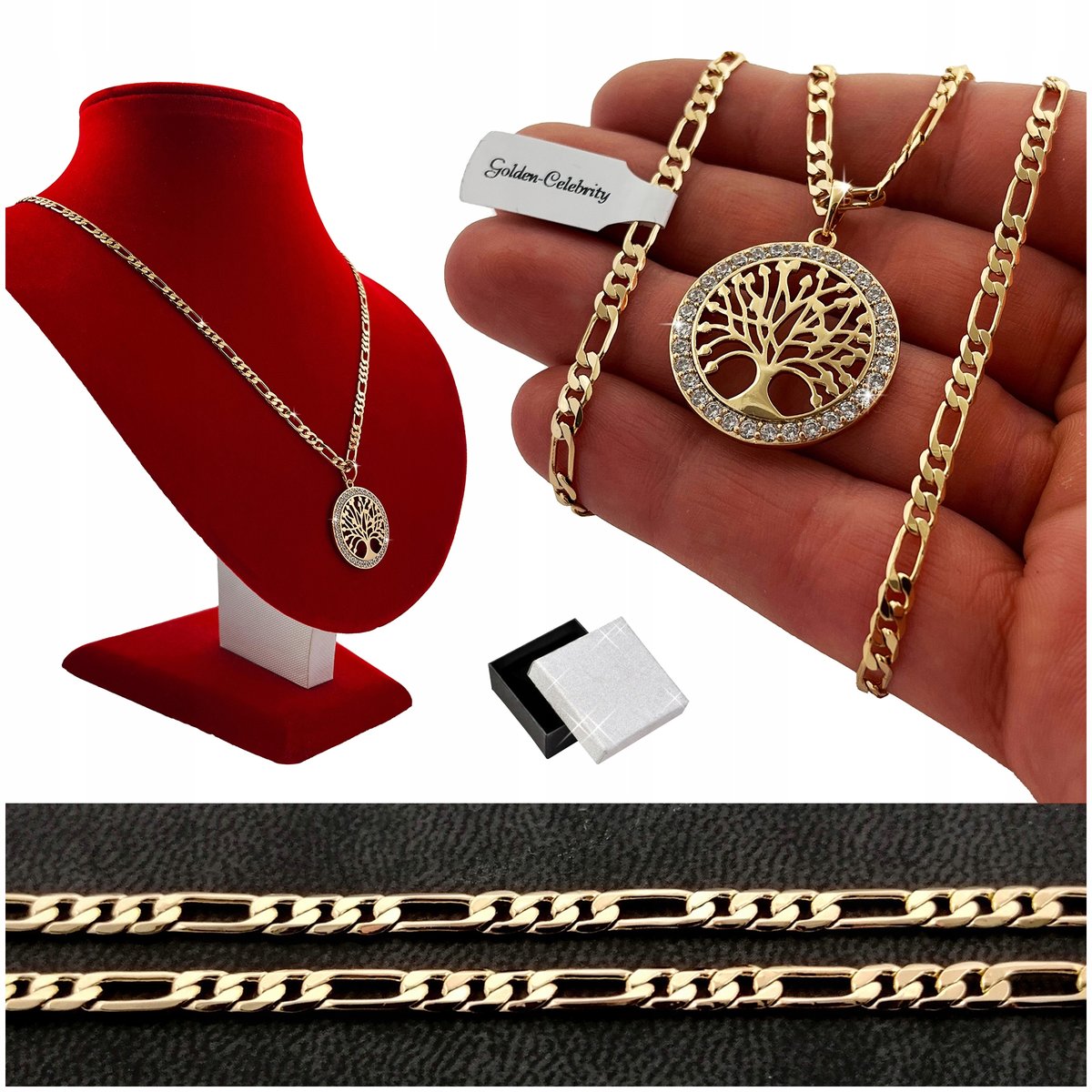 PIĘKNY ZŁOTY NASZYJNIK ŁAŃCUSZEK DRZEWKO SZCZĘŚCIA / ŻYCIA 18K + DEDYKACJA