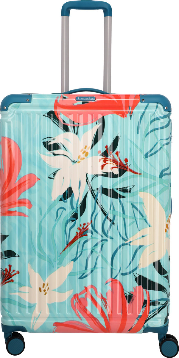Walizka duża Travelite Cruise Print 77 cm turkusowa lilia