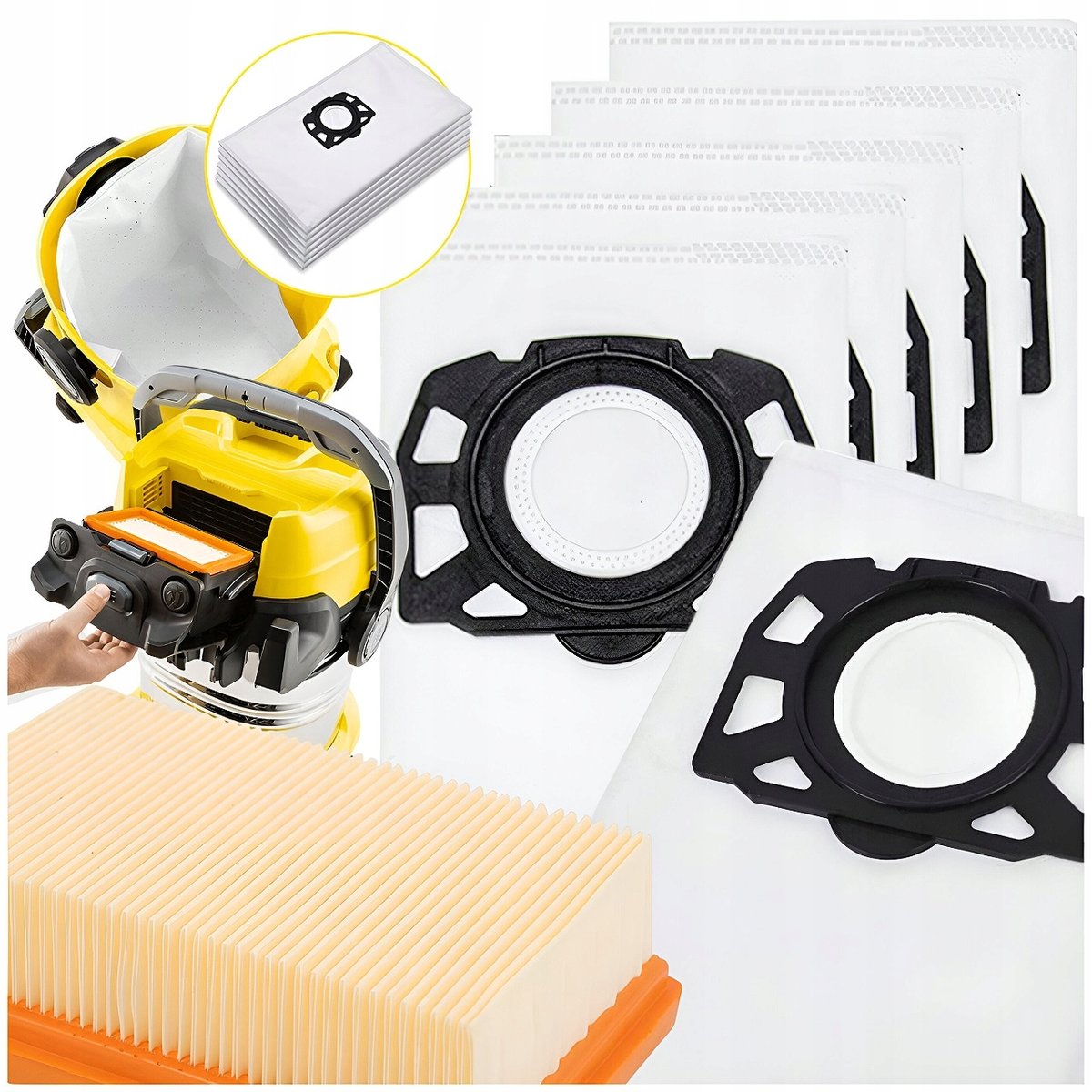5x Worek Do Odkurzacza Karcher Wd4 Wd5 Wd6 Mv4 Mv5 Mv6 Wzmacniany + Filtr Zestaw