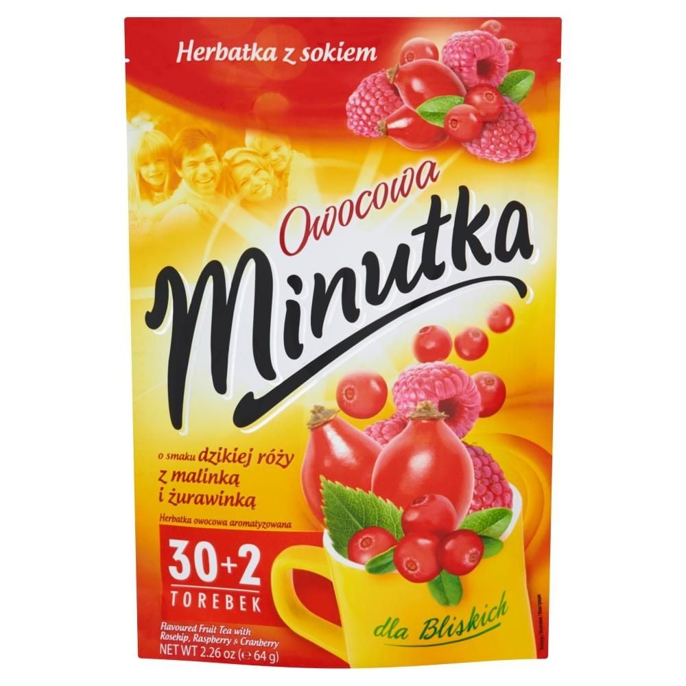 Herbatka owocowa Minutka z dziką różą, malinką i żurawinką 32 torebki