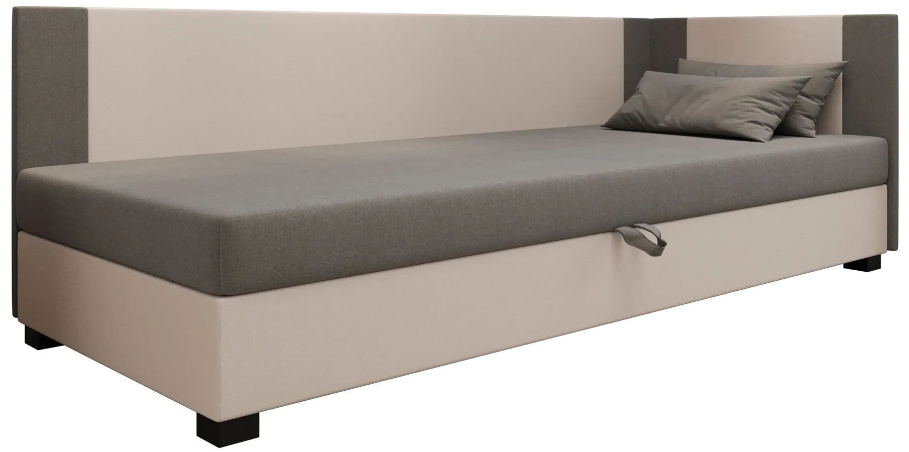 Nowoczesny tapczan łóżko narożne jasny szary + ecru P9-D44