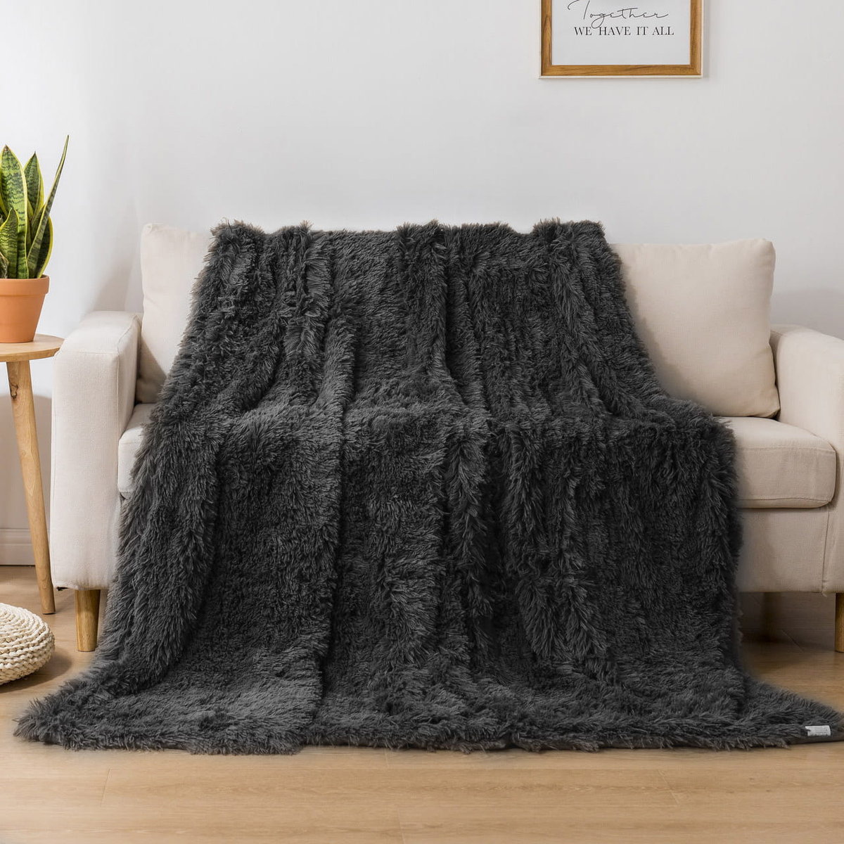 Koc Włochacz 220X240 Czarny Dwustronny Shaggy
