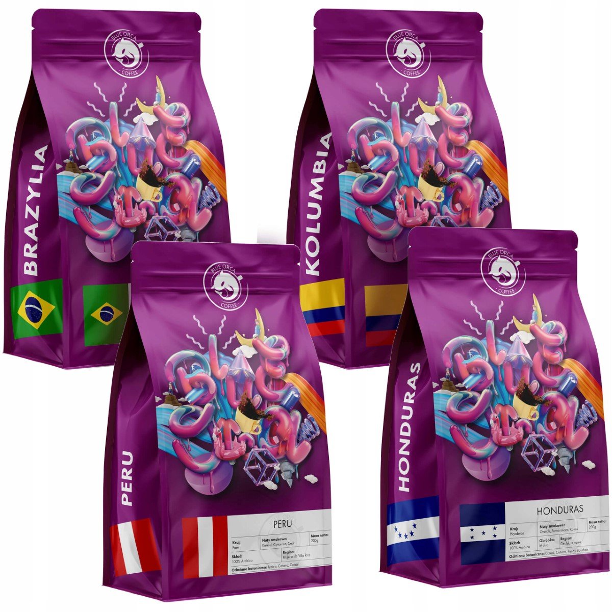 Kawa Ziarnista Świeżo Palona Zestaw 4X200G 100% Arabica - Blue Orca Coffee