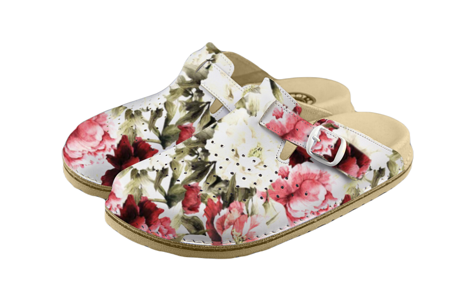 ABAT ROZM. 37 PIWONIE Klapki damsko-męskie zakryte z dziurkami, regulowany pasek