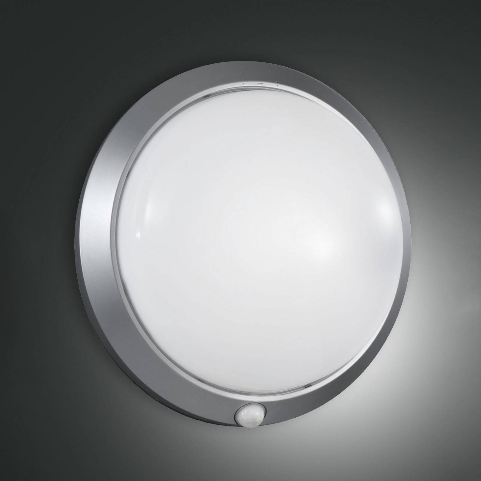 Fabas Luce Kinkiet zewnętrzny Armilla, srebrny, czujnik ruchu, Ø 30 cm