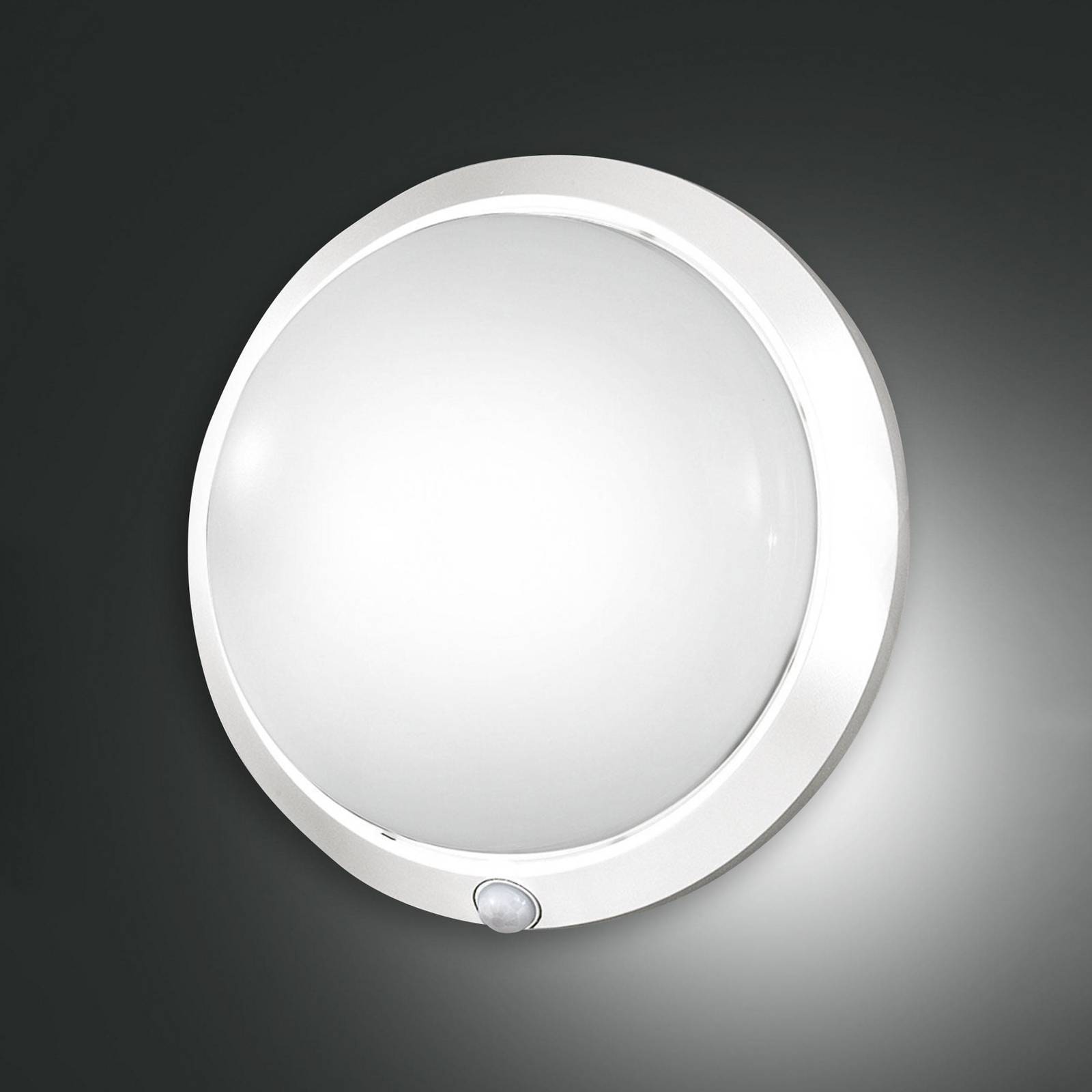 Fabas Luce Kinkiet zewnętrzny Armilla, biały, czujnik ruchu, Ø 30 cm