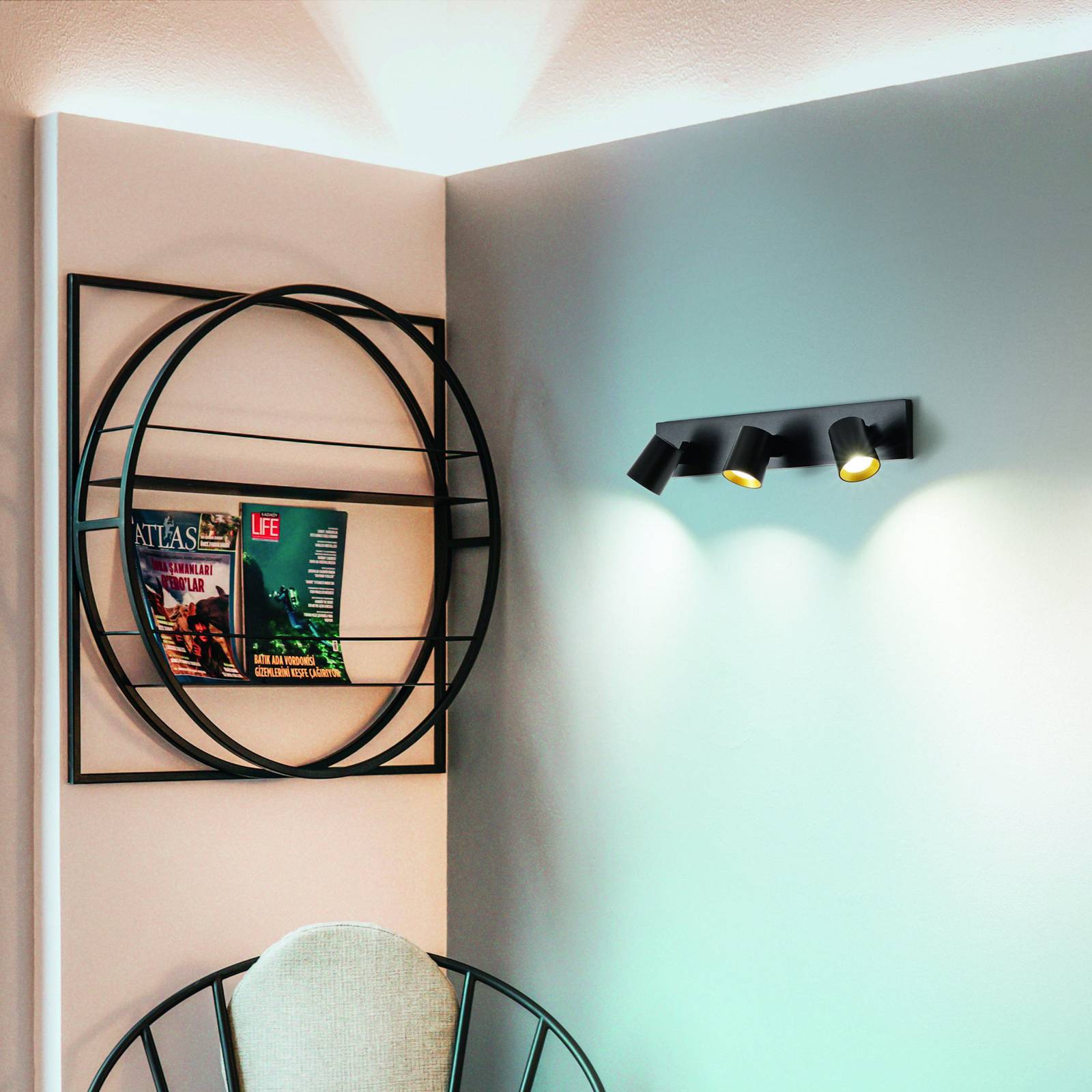 Fabas Luce Spot Modo, 3-punktowy, czarny, pierścienie dekoracyjne, GU10, aluminium