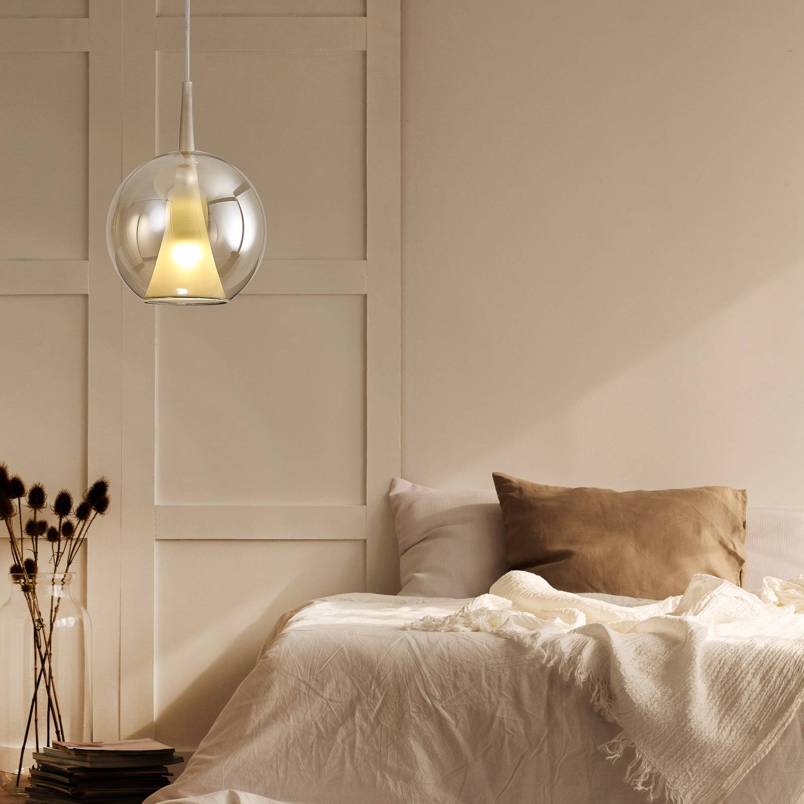 Mantra Iluminación Lampa wisząca Elsa, 1-punktowa, Ø 25 cm, szkło, brąz