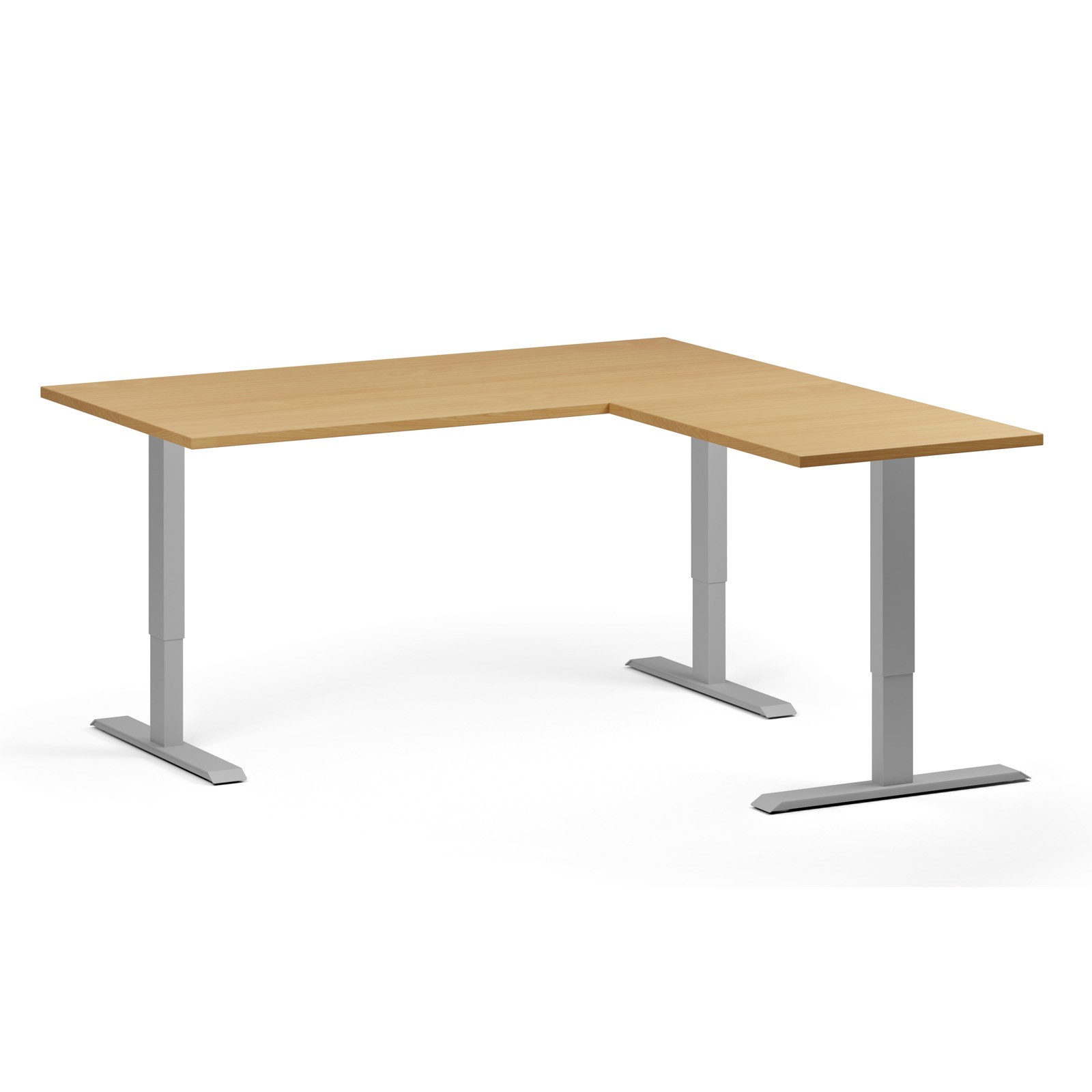 Stół z regulacją wysokości, 3 silniki, 745 - 1215 mm, narożnik L/P, blat 1600 x 1600 mm, podstawa szara, buk