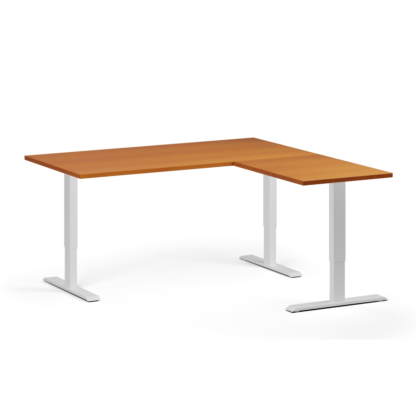 Stół z regulacją wysokości, 3 silniki, 745 - 1215 mm, narożnik L/P, blat 1600 x 1600 mm, podstawa biała, czereśnia