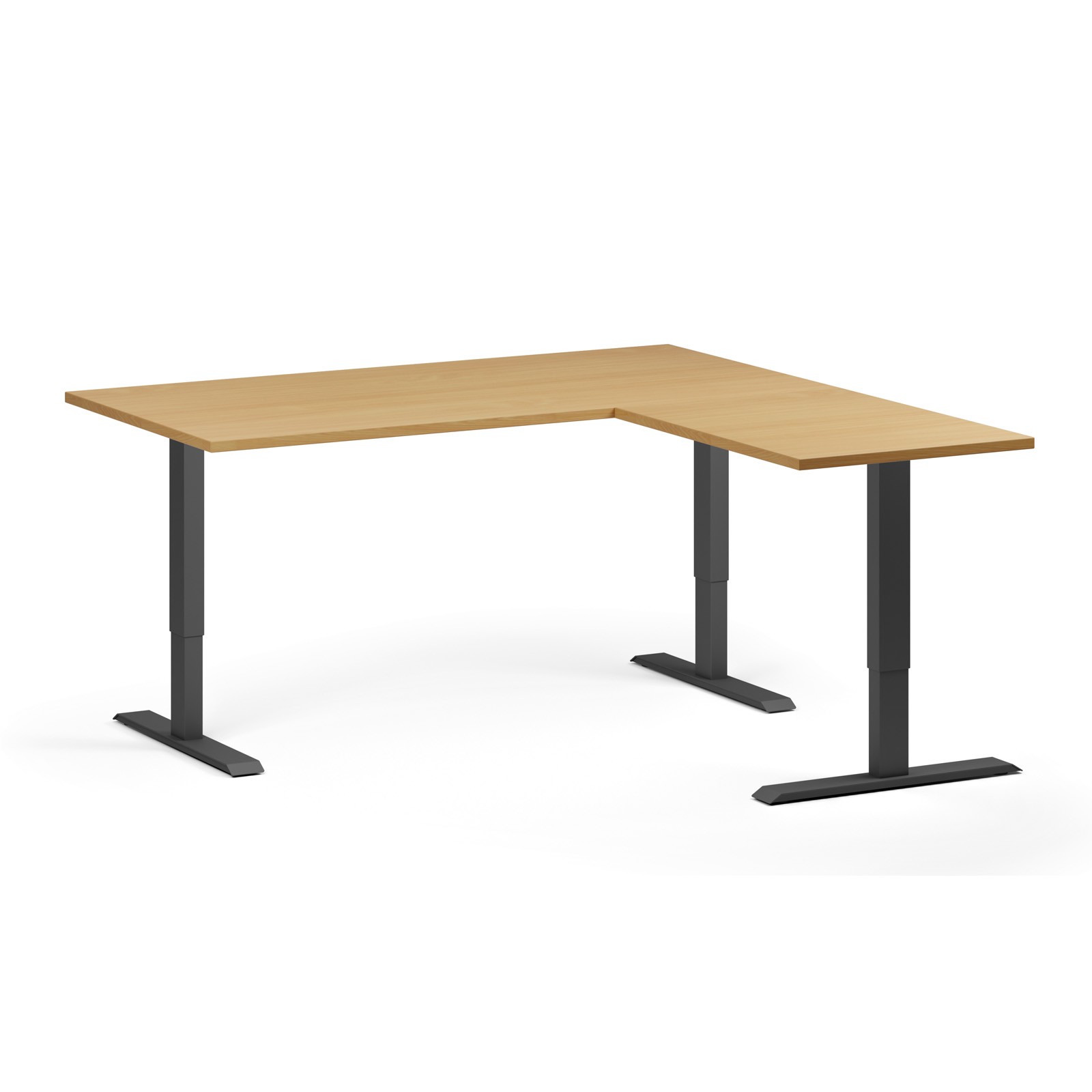 Stół z regulacją wysokości, 3 silniki, 745 - 1215 mm, narożnik L/P, blat 1600 x 1600 mm, podstawa czarna, buk