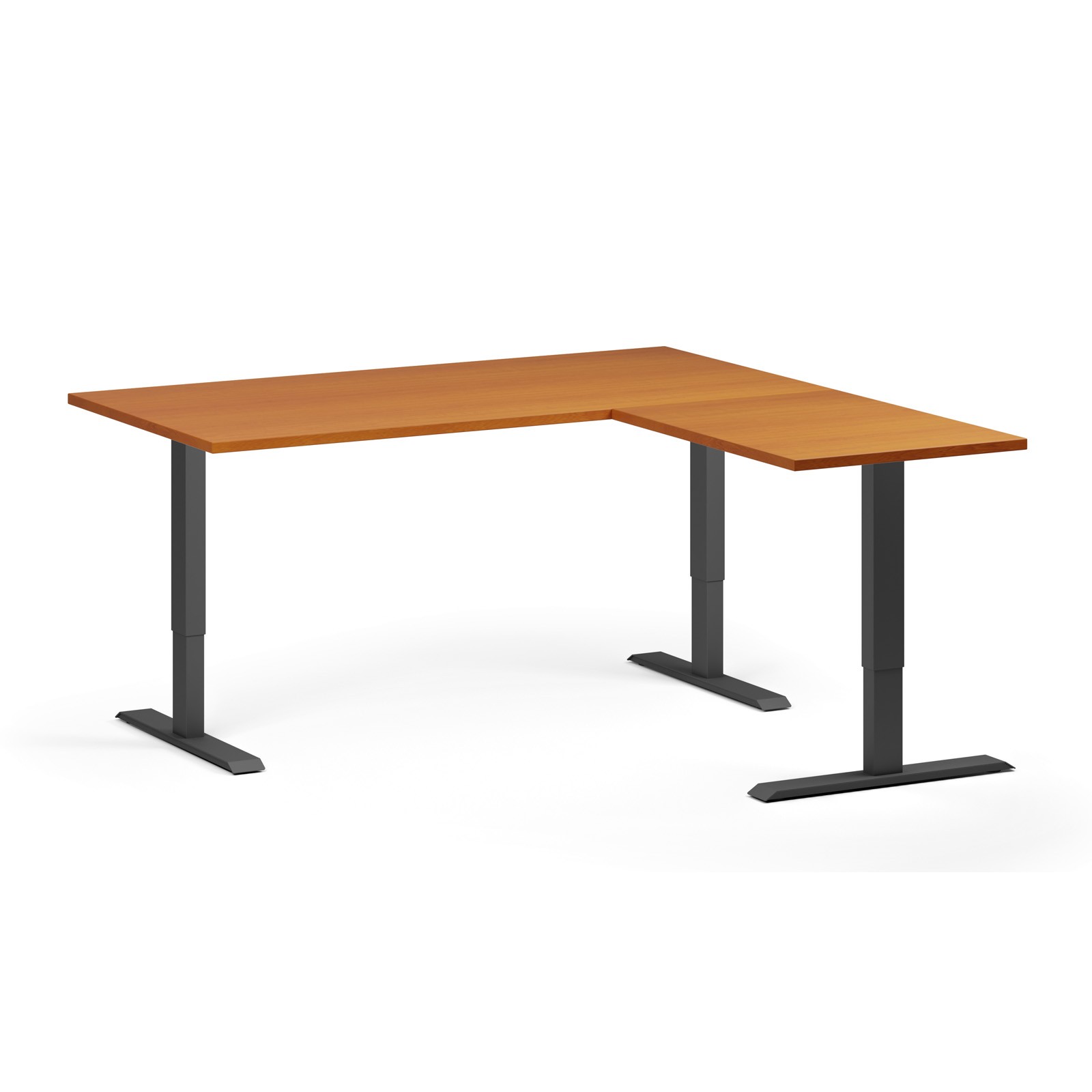 Stół z regulacją wysokości, 3 silniki, 745 - 1215 mm, narożnik L/P, blat 1600 x 1600 mm, podstawa czarna, czereśnia