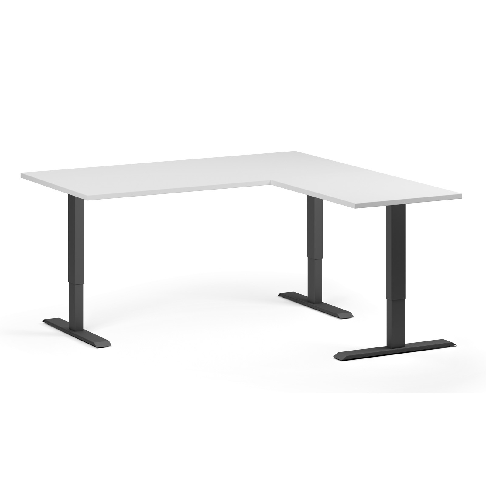 Stół z regulacją wysokości, 3 silniki, 745 - 1215 mm, narożnik L/P, blat 1600 x 1600 mm, podstawa czarna