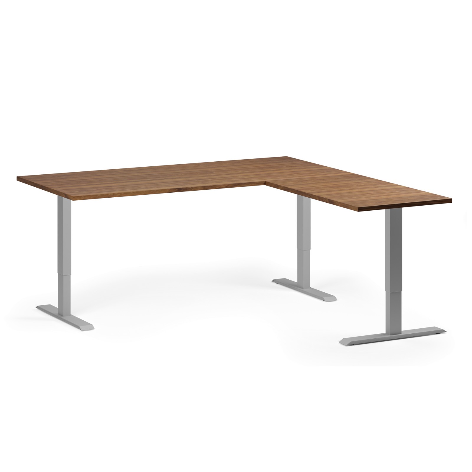 Stół z regulacją wysokości, 3 silniki, 745 - 1215 mm, narożnik L/P, blat 1800 x 1800 mm, podstawa szara, orzech