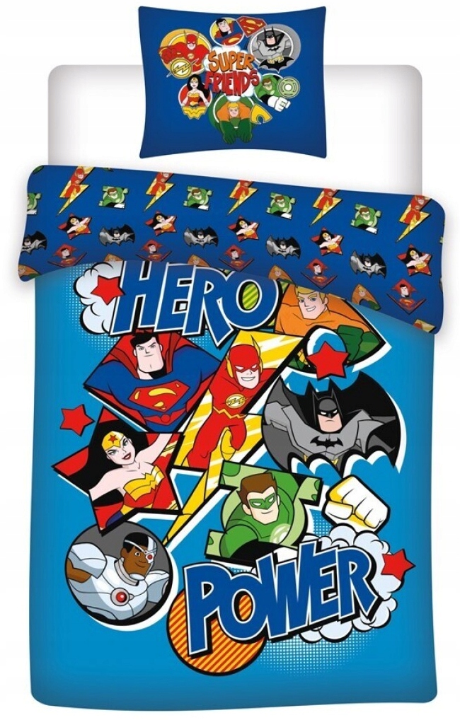 Pościel bawełniana dla dziecka 140x200 Justice League batman komiks Hero