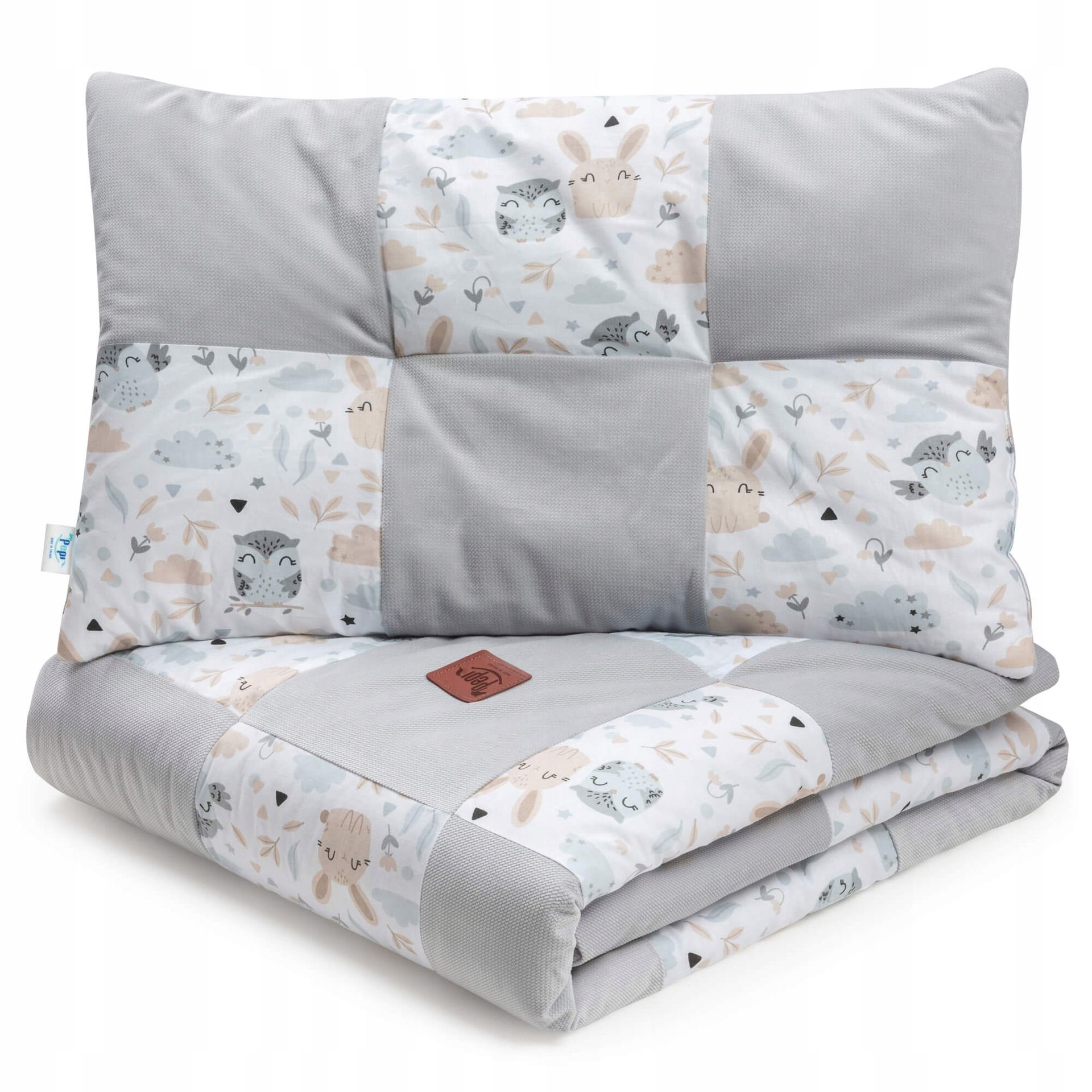 Pościel dla dzieci kołderka 100x140 z płaską poduszką 40x60 patchwork