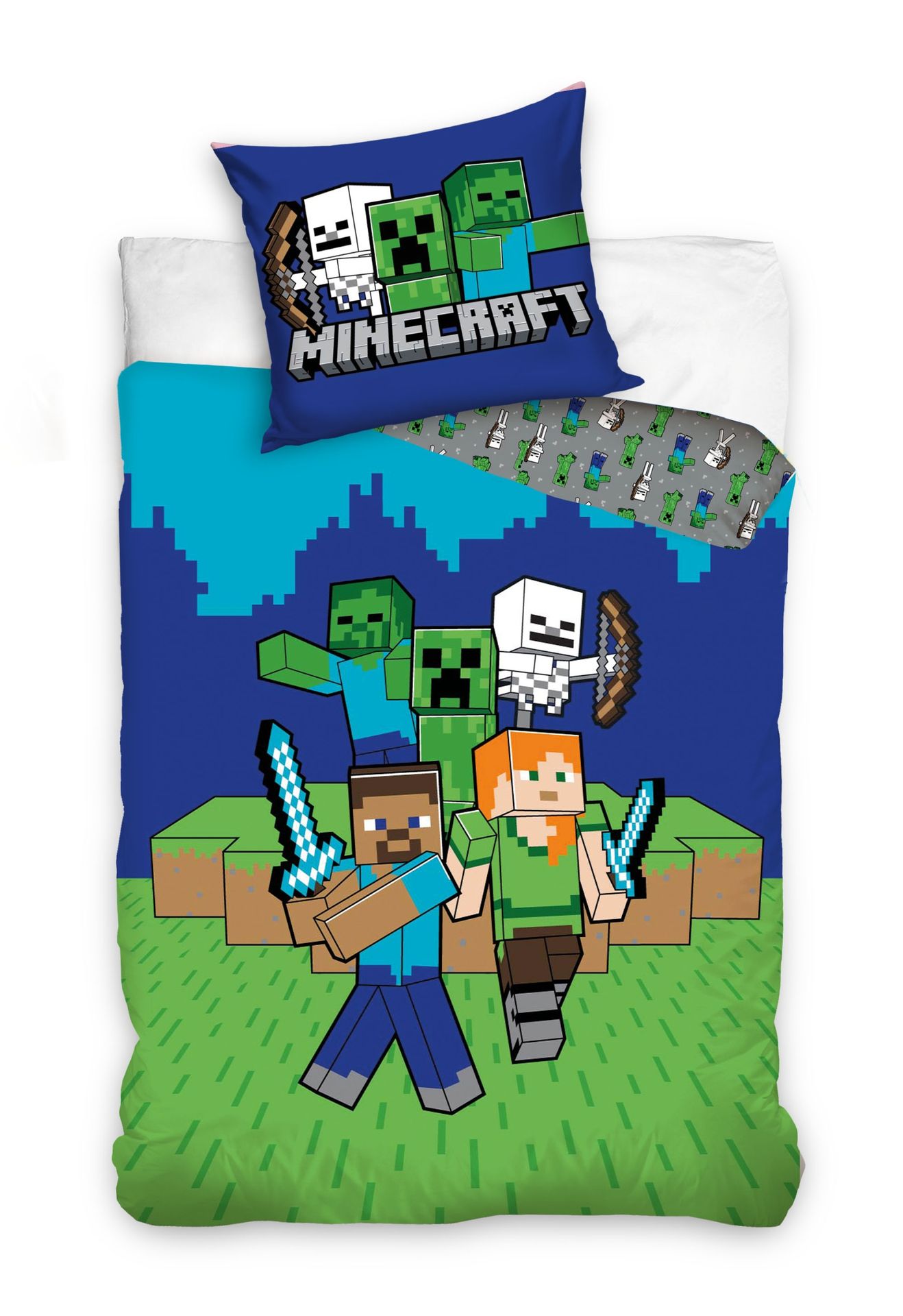 Dwustronna Pościel Minecraft Creeper Steve Skeleton Zombie 160x200