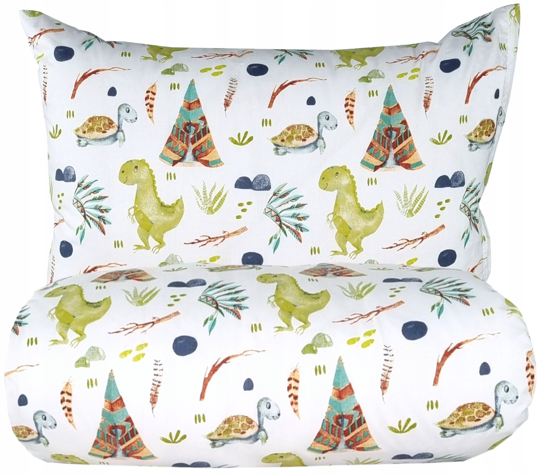 Pościel dinozaury Indianie dino 140x200 bawełniana dla dziecka biała