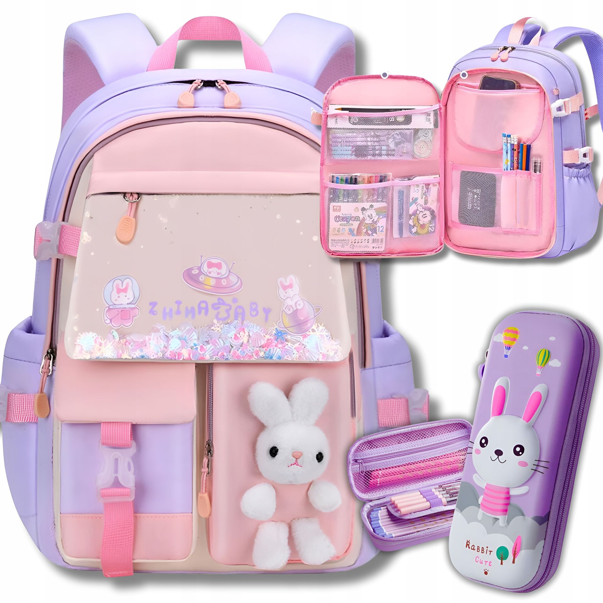 Plecak Szkolny Tornister Piórnik Królik Zając Wielokomorowy 3D klasa 1-3