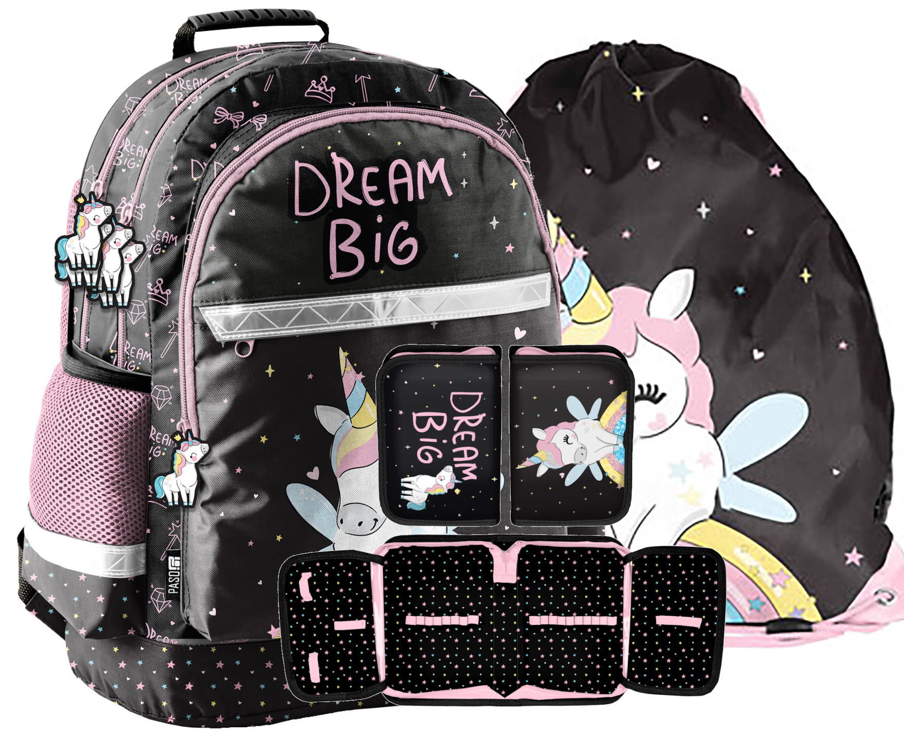 Plecak szkolny dla dziewczynki 1 4 klasa tornister Jednorożec zestaw czarny