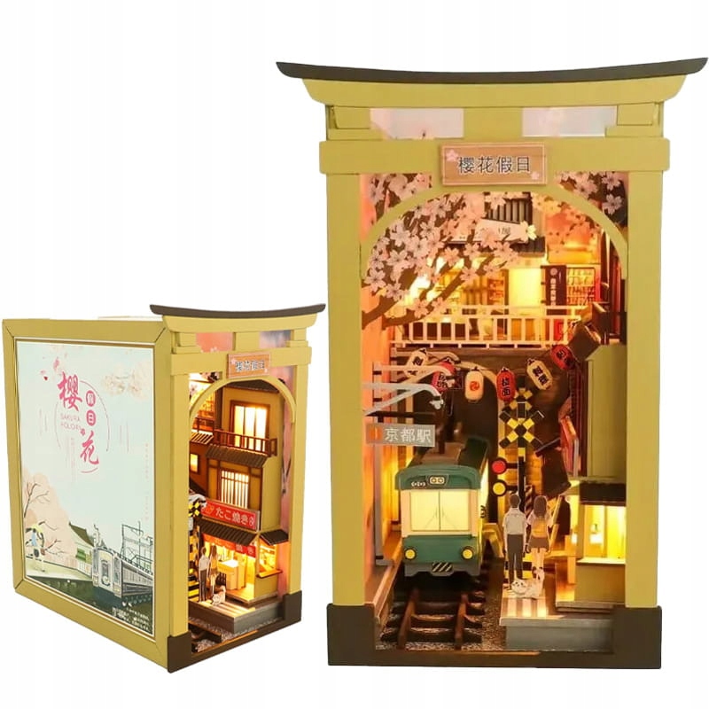 Składany Drewniany Model LED - Book Nook Podróż na Hanami DIY