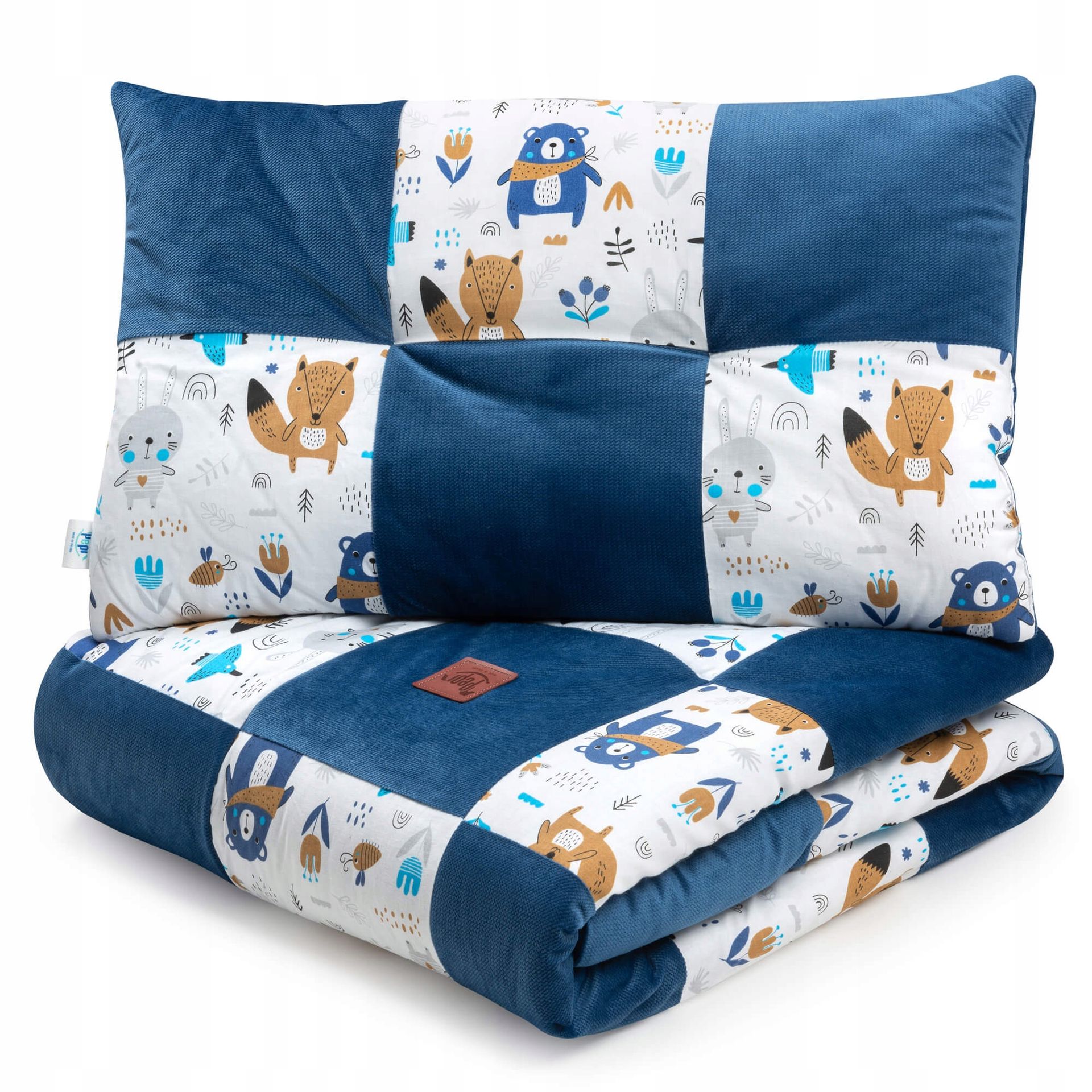 Pościel dla dzieci kołderka 100x140 z płaską poduszką 40x60 patchwork