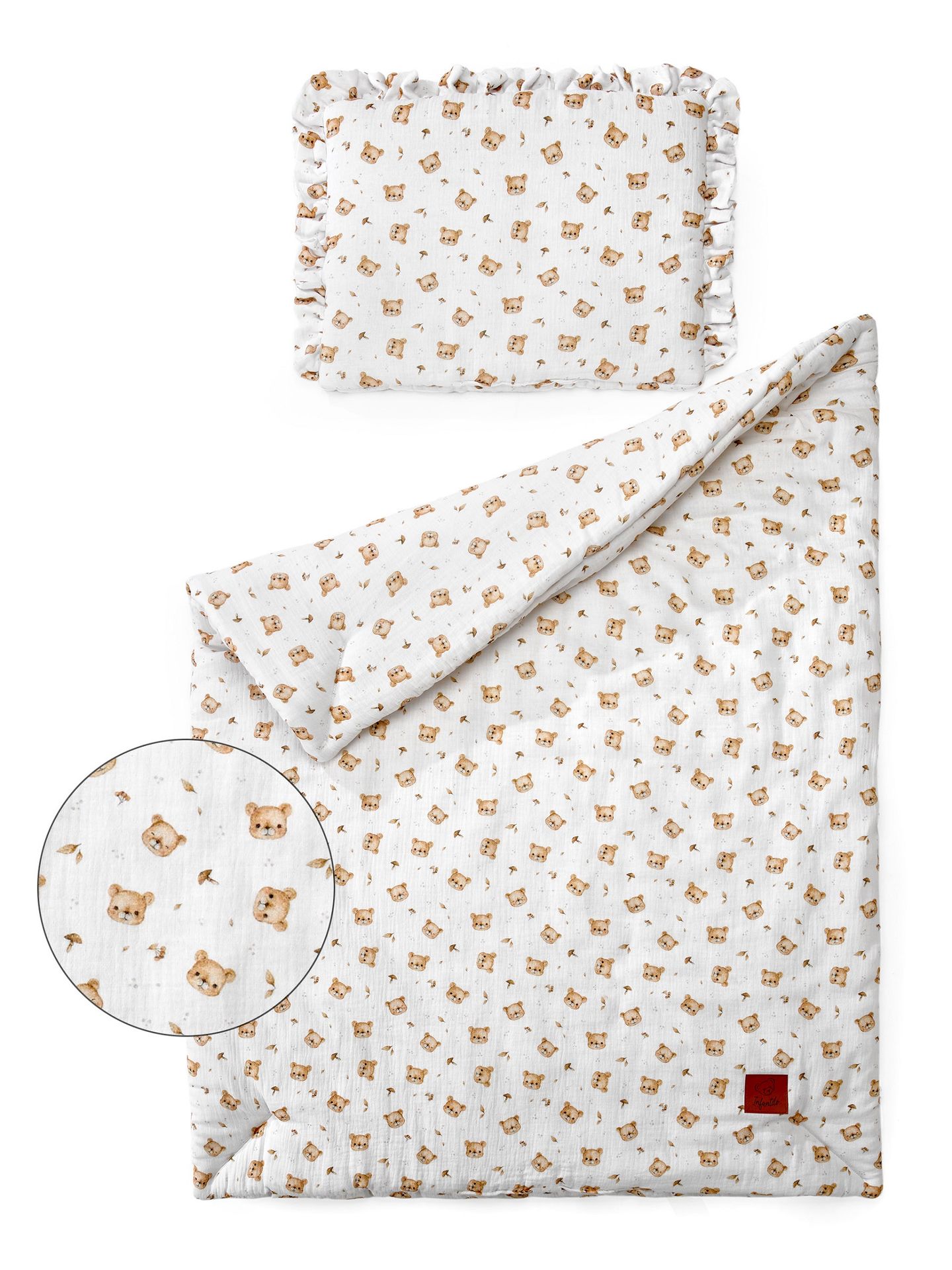 Niemowlęca Pościel Muślinowa 120X90 Falbanka Teddy Bear