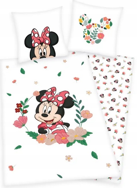 Pościel Flanelowa Myszka Minnie 140X200 Mini Bawełna Biała Kwiaty Dziecka