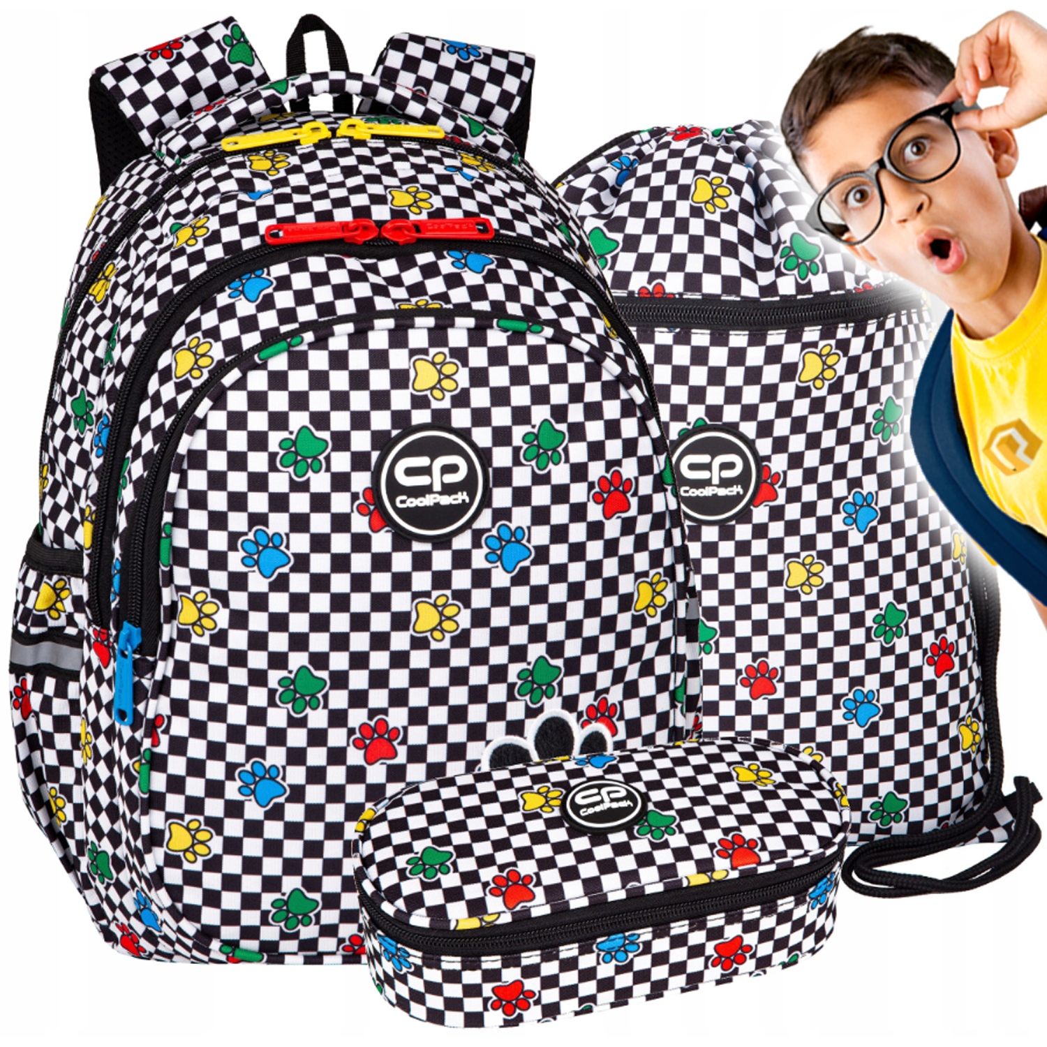 Plecak szkolny 1 3 klasa CoolPack tornister szachownica w kratkę zestaw