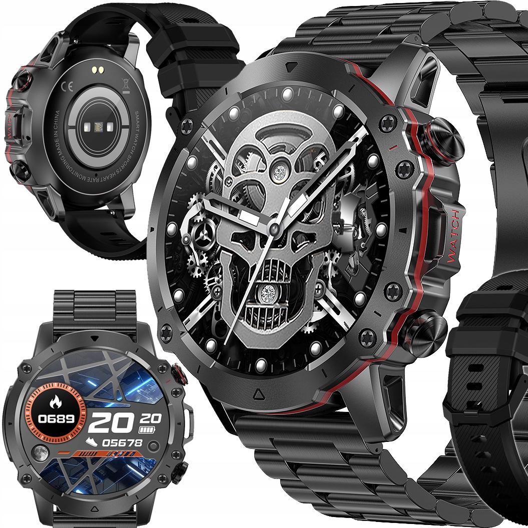 SMARTWATCH MĘSKI KARDIOWATCH SPORT SMS POŁĄCZENIA BATERIA 400mAh 2 PASKI