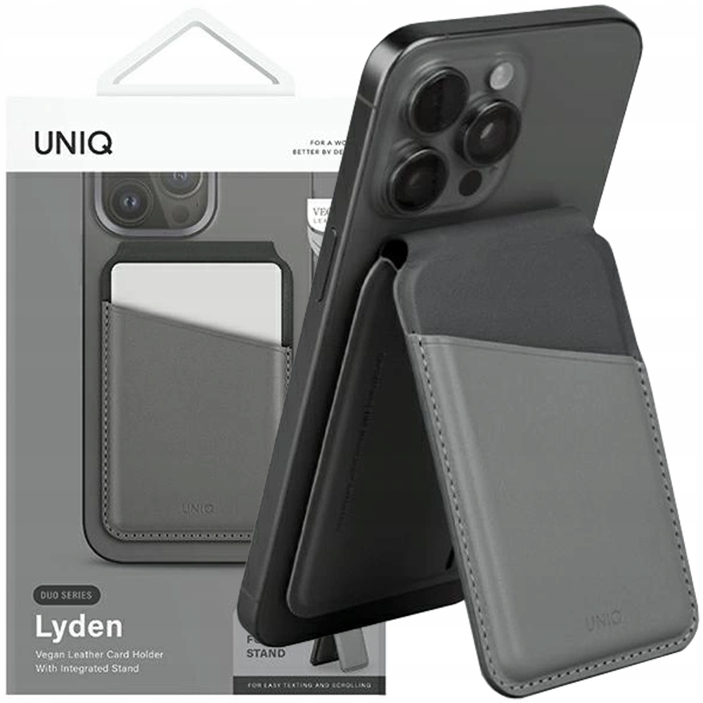 Uniq Etui Case Portfel Na Karty Ze Stojakiem Na Telefon Szaro-czarny
