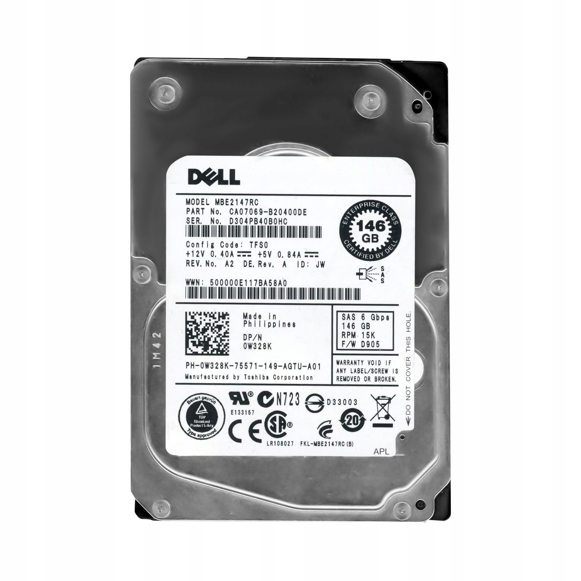 Dell dysk 146GB 15K 6GBS 2,5 SAS HDD 0W328K