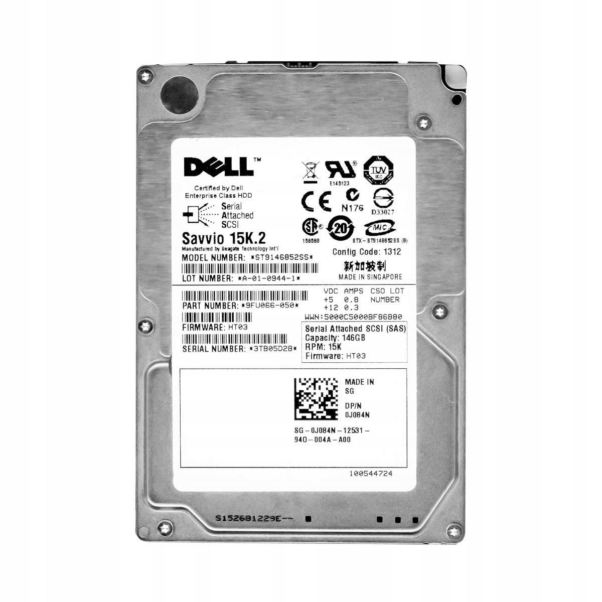 Dell dysk 146GB 15K SAS 2,5 HDD 0J084N
