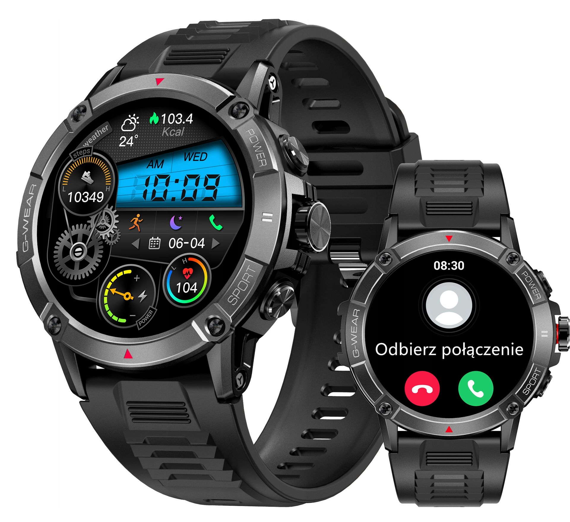 Zegarek Męski Smartwatch G-wear Ciśnieniomierz Puls Rozmowy 400mAh Pol Menu