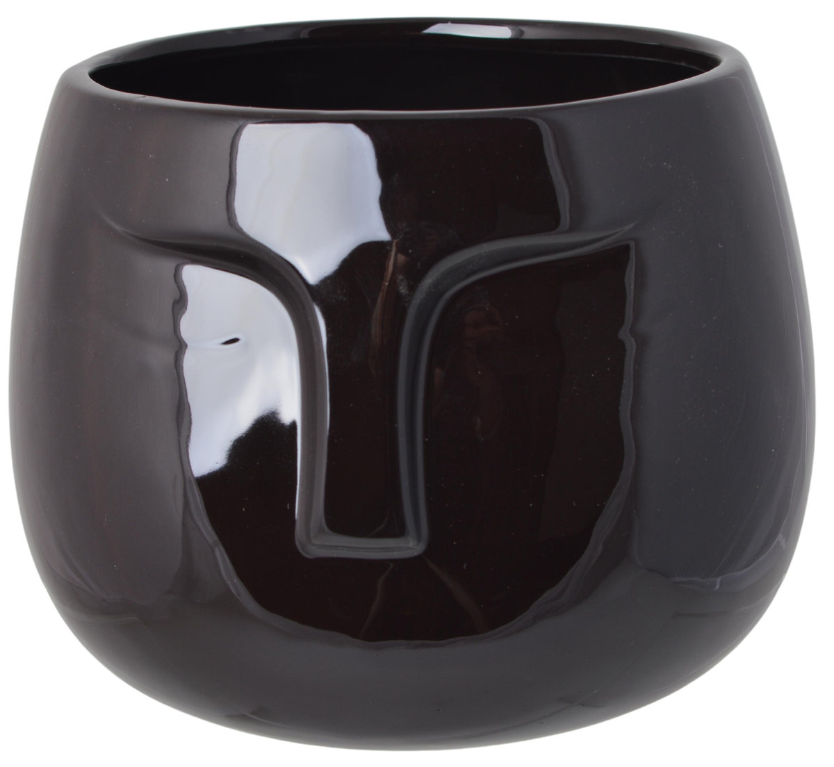 211423 doniczka ceramiczna twarz czarna 15x15x13 cm
