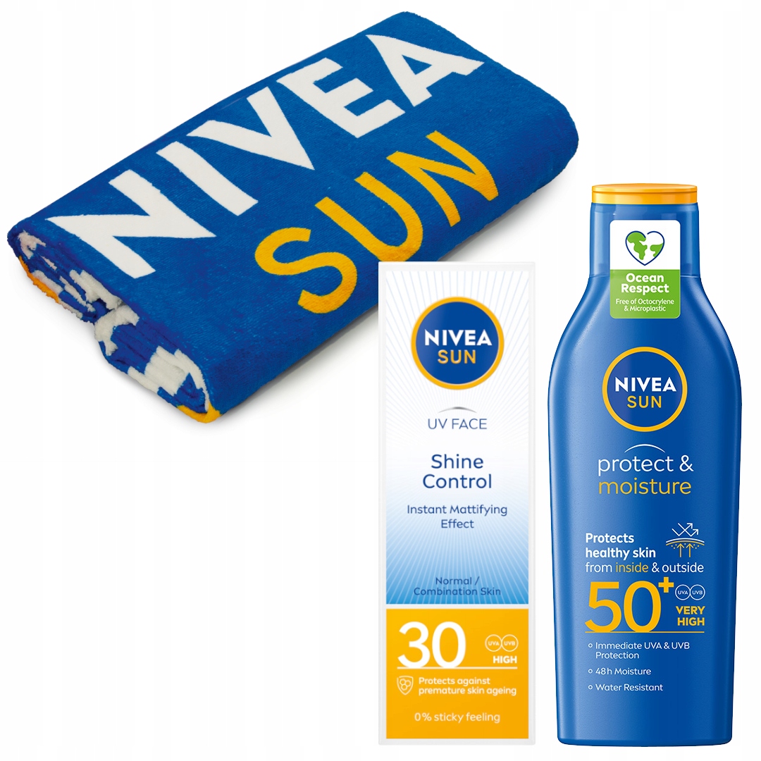 Nivea Sun Krem do twarzy z filtrem SPF30 Balsam przeciwsłoneczny +Ręcznik