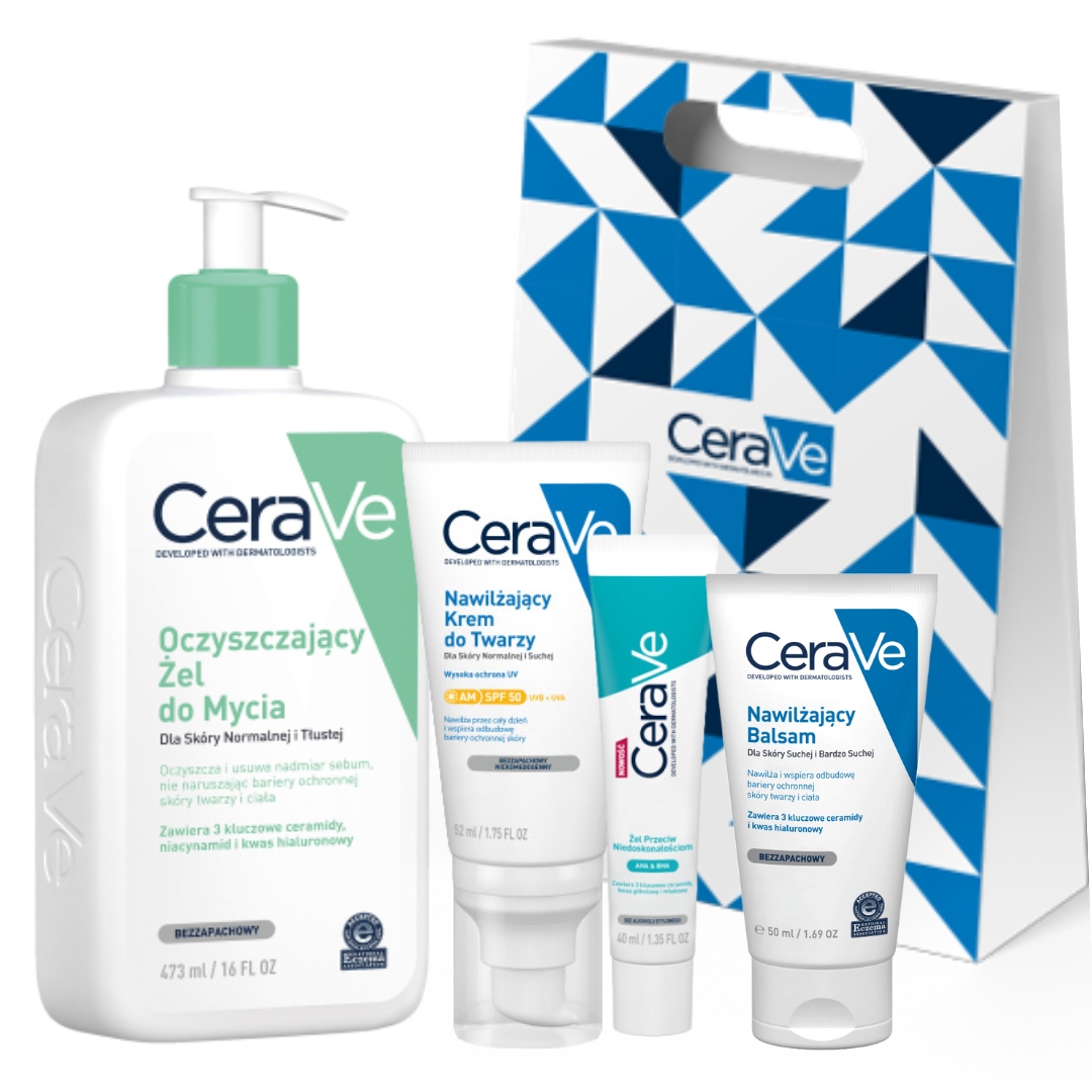 CeraVe CeraVe Krem do Twarzy 52ml SPF50, Żel Oczyszczający 473ml, Żel 40 ml