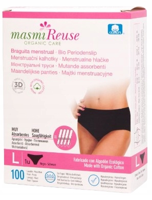 Masmi, Majtki Menstruacyjne Rozmiar L (102- 110cm), 100% Certyfikowanej Bawełny Organicznej
