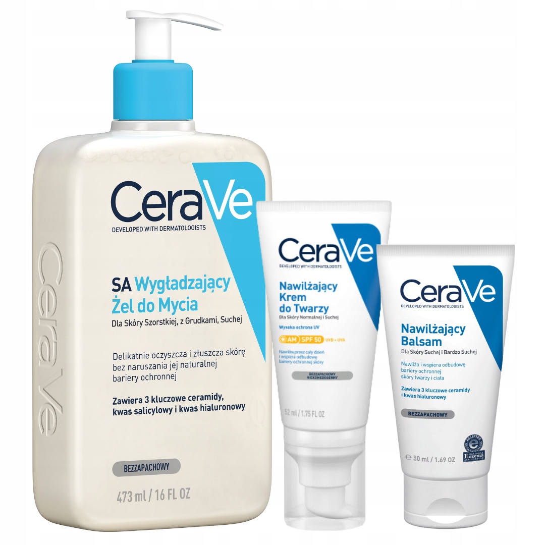 CeraVe Nawilżający Krem do Twarzy Spf 50 52ml Żel Wygładzający 473ml