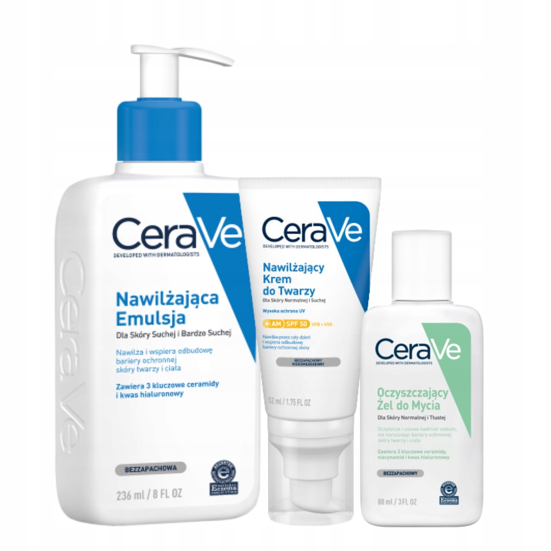 CeraVe Emulsja Nawilżająca Skóra Sucha 236ml, Krem do Twarzy Spf 50, 52ml