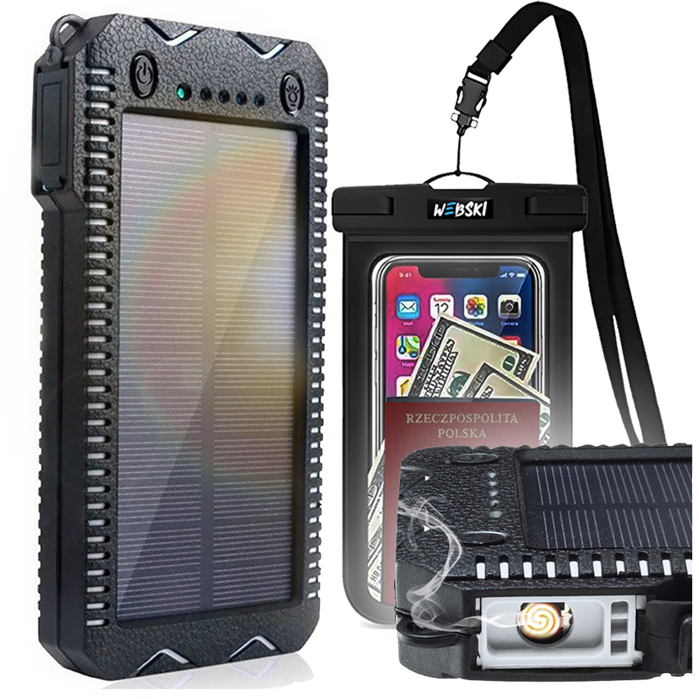 Powerbank 20000mAh Słoneczny 2USB Bransoletka Survival Etui na telefon