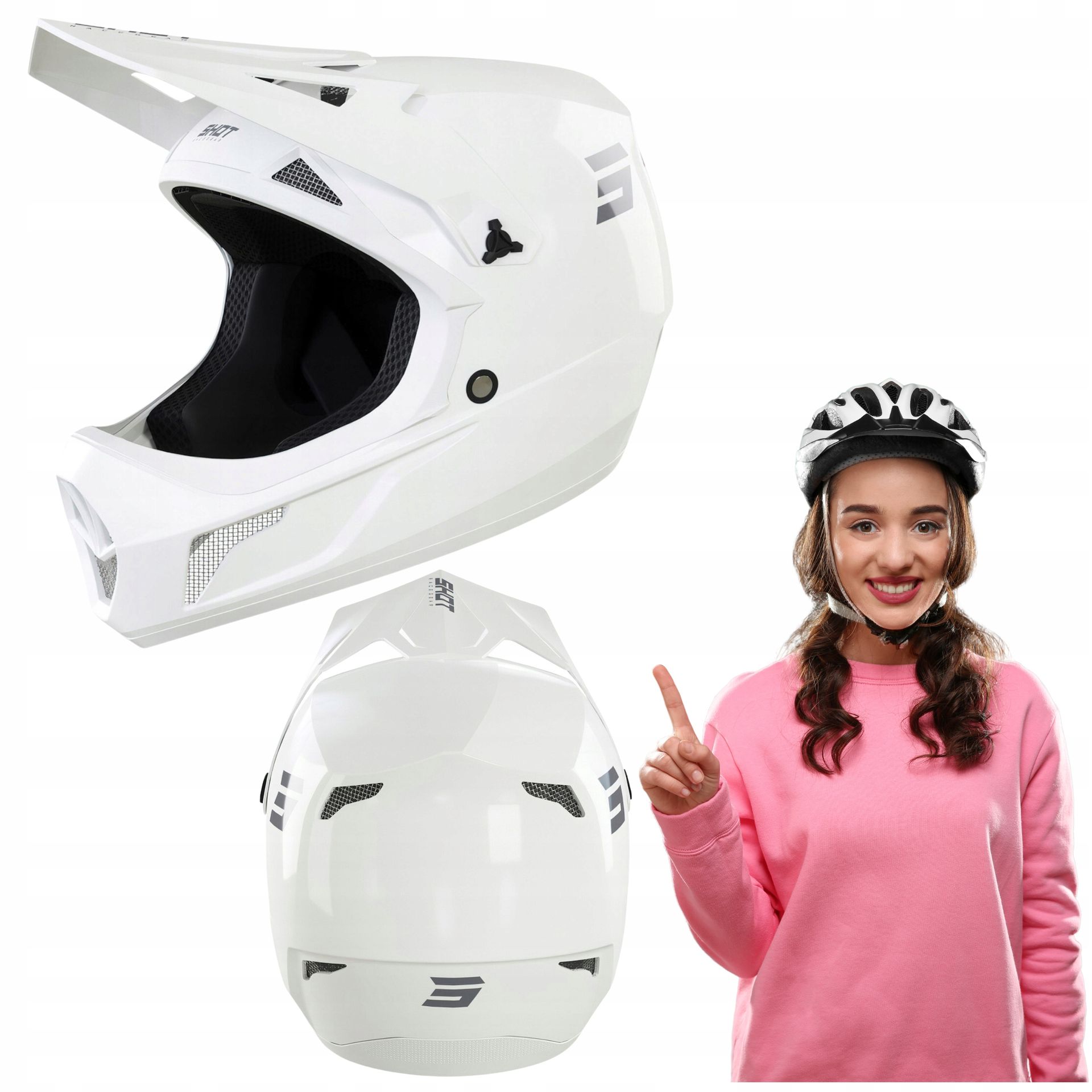 Kask Rowerowy Rozm S 55-56 CM Regulowany Biały Full Face Z Daszkiem