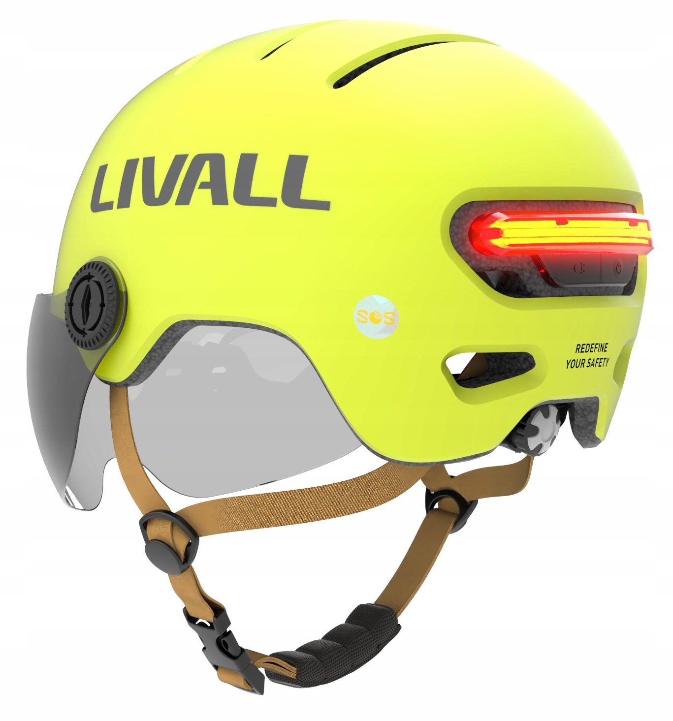 Kask Rowerowy Livall L23 Żółty 54-58CM Z Szybką Ochronną Led/sos