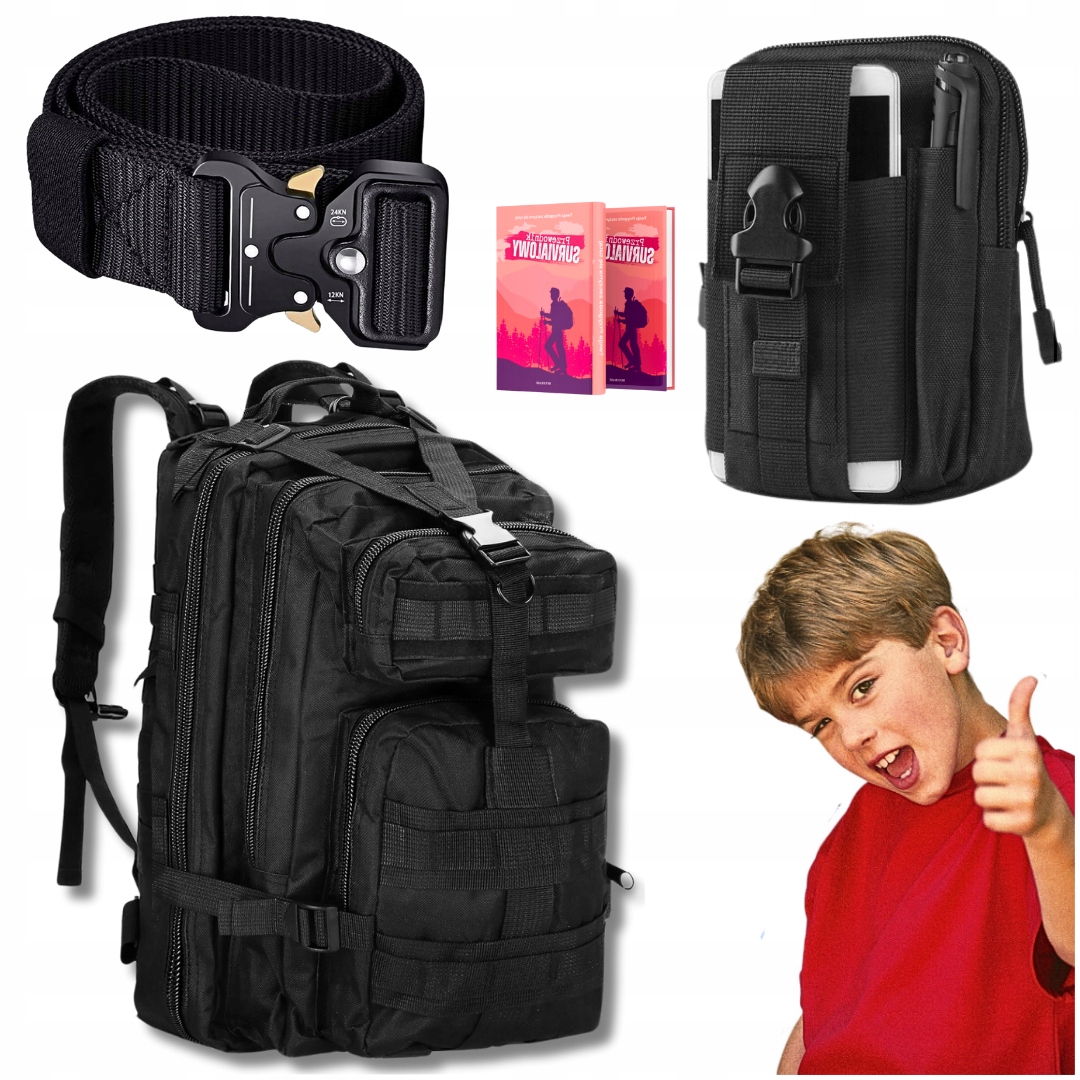 Zestaw Biwakowy Survivalowy Plecak Nerka Cargo Pas Czarny Taktyczny 120cm