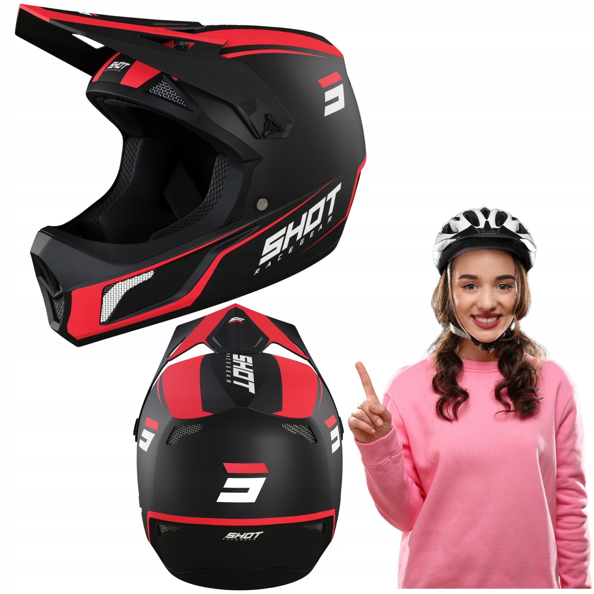 Kask Rowerowy Rozm L 59-60 CM Regulowany Czerwony Full Face Z Daszkiem