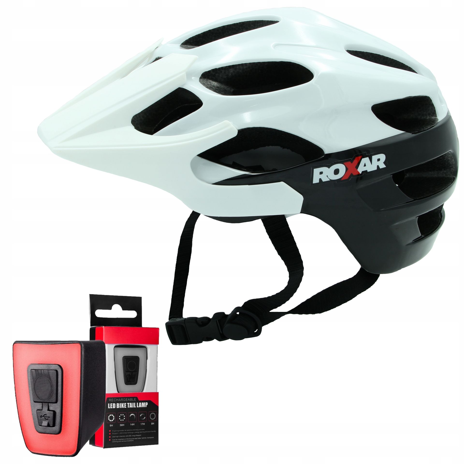 Kask rowerowy Regulowany Roxar Mtb biały rozmiar L (58-61 cm) Lampka