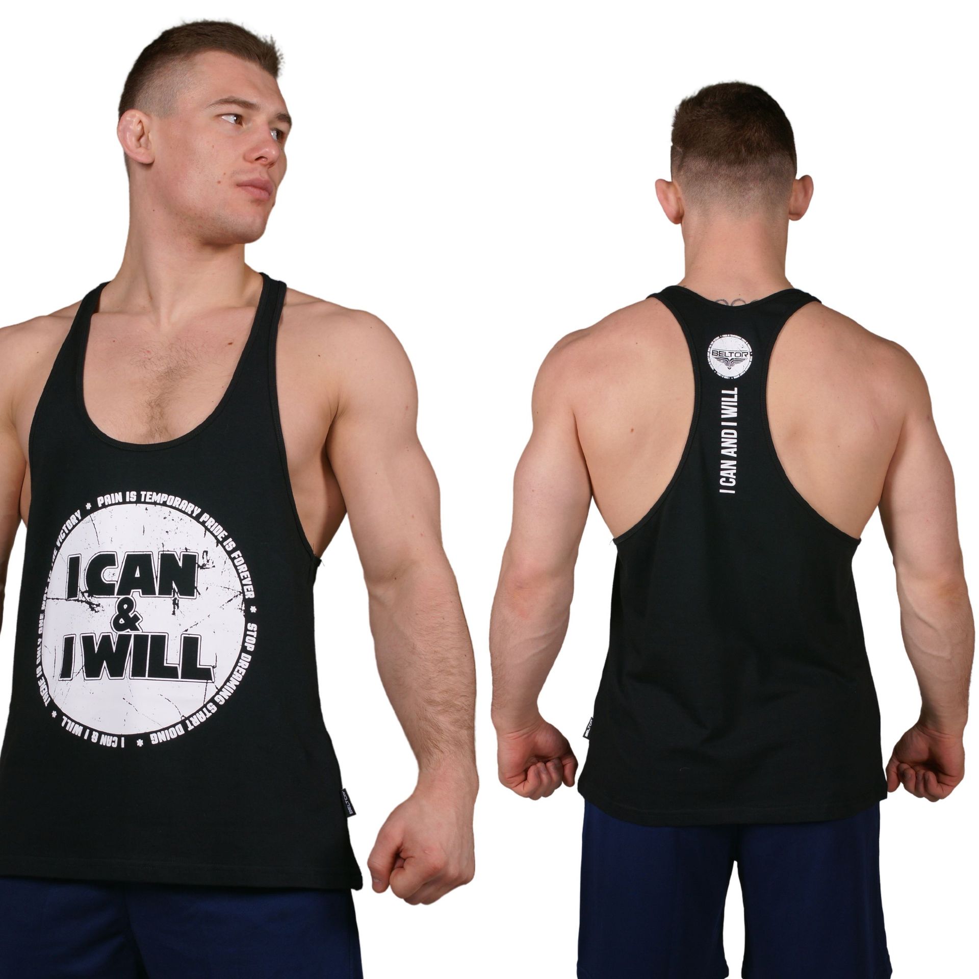 Beltor Koszulka Męska Bez Rękawów Stringer I Can I Will T-shirt Czarna XL