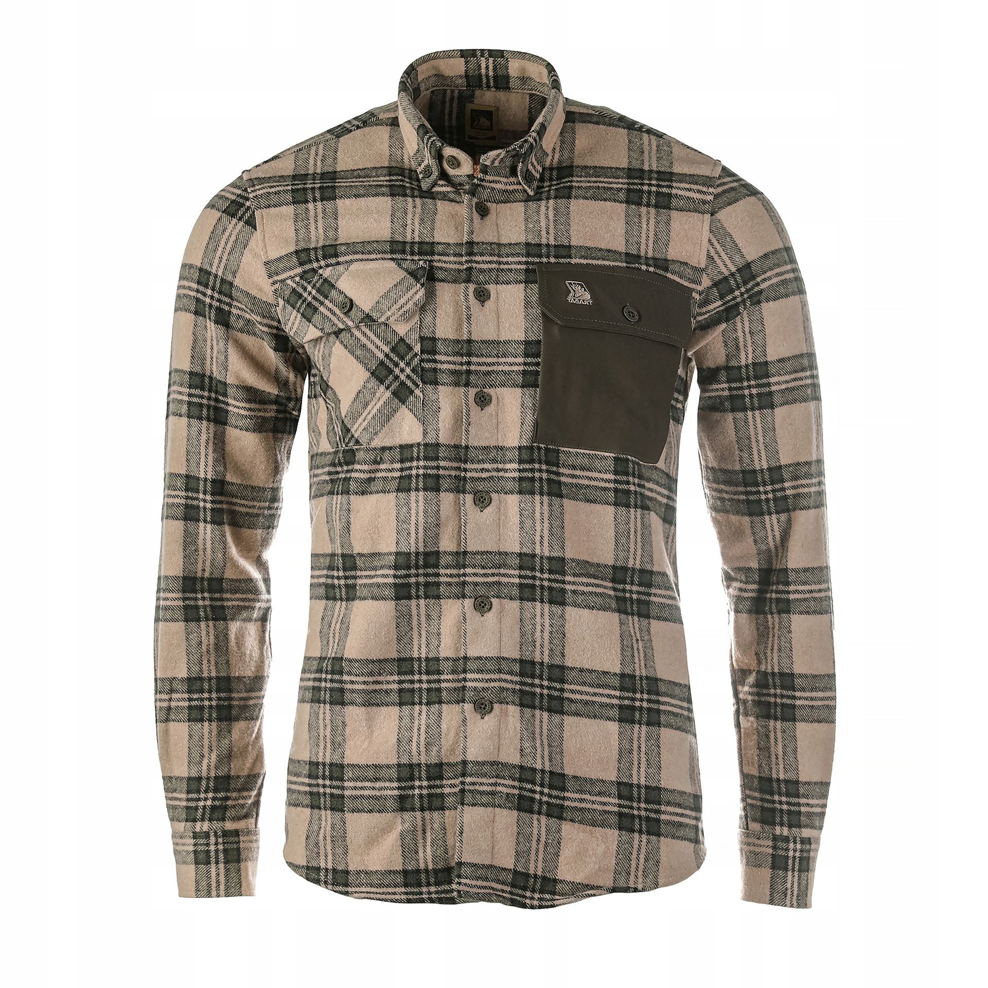 Koszula męska Tagart Alaska slim, flanelowa, beżowa w zieloną kratę XL